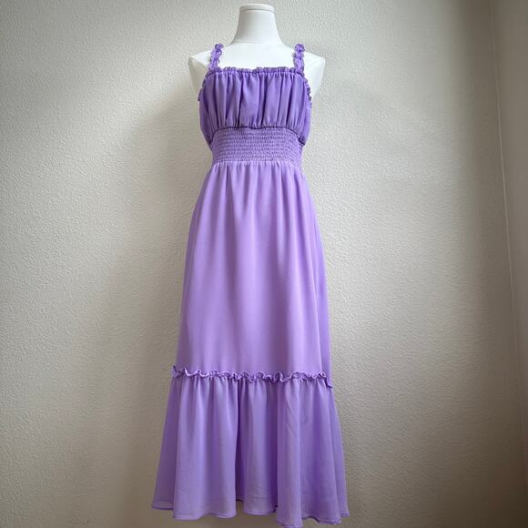 Lovers and Friends Arden Midi Chiffon with Side Seam Slits Dress Purple Lilac  S - Picture 4 of 15